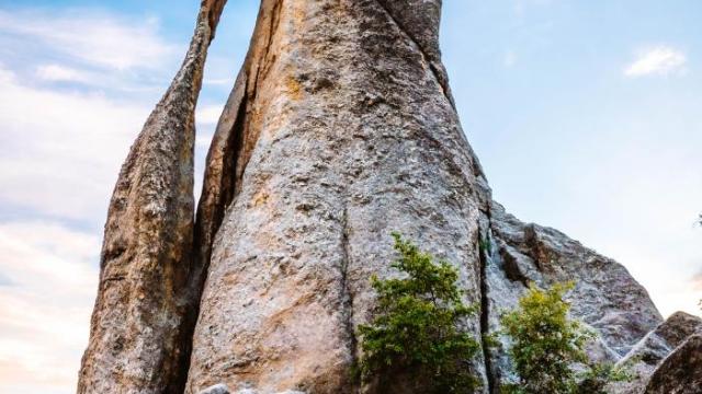 View of a rock formation with a gap, referred to as "Needle's Eye"